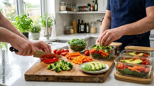 Fresh Vegetable Meal Prep with Healthy Lunch Containers in Modern Kitchen