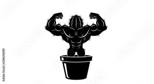 Canvastavla Vector illustration of a strong, muscular cactus character with a green textured body and sharp spikes, depicted in a heroic pose, isolated on white background, ideal for sports branding