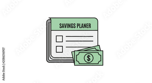 Foto Financial savings planner with checklist and paper currency