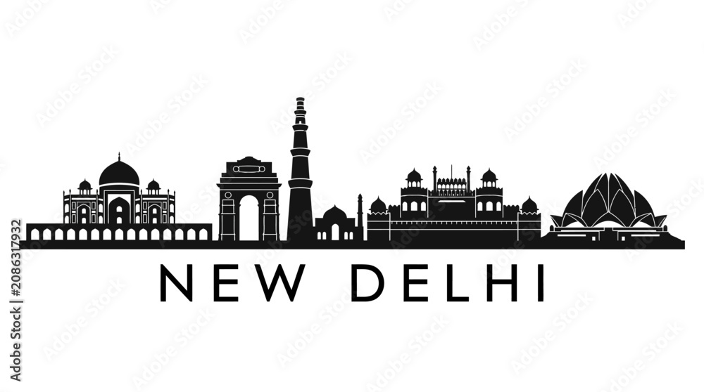 Fototapeta premium New Delhi Skyline Silhouette: Iconic Landmarks of India's Capital