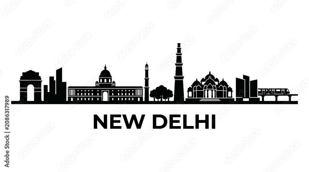 Obraz premium New Delhi Skyline Silhouette Landmark Buildings India Travel Cityscape