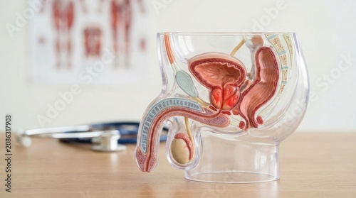 Complex male biology: prostate gland, urinary system, reproductive anatomy, pelvic structure, zonal morphology, inflammation condition, clinical visualization, anatomical atlas.