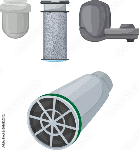 Fotografie Collection of various water filter components and cartridges illustrating differ