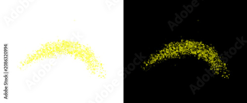 Fotografie Golden glitter dust arc on black and white background, sparkling yellow sand par