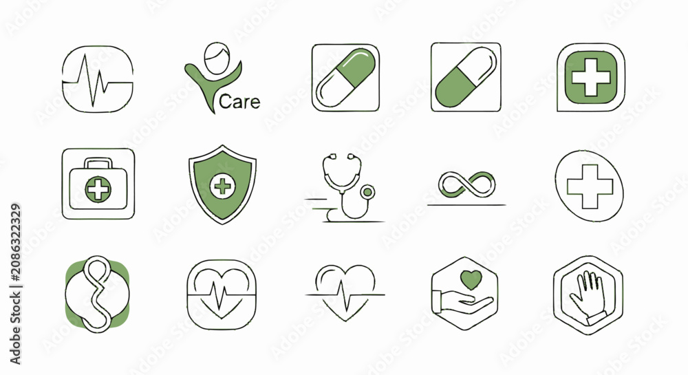 Fototapeta premium Collection of Medical and Healthcare Icons for Digital Use.