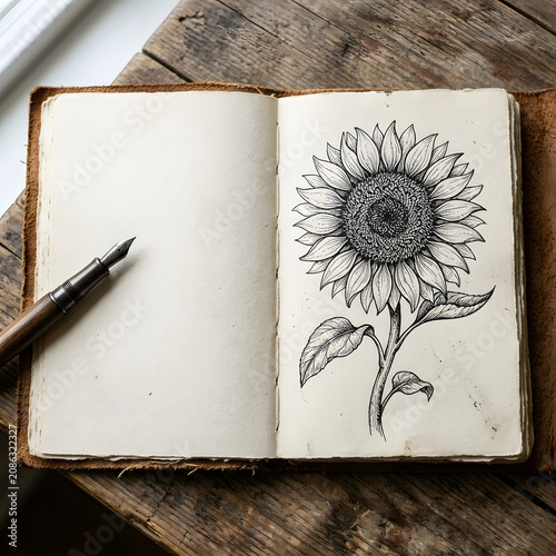 Elegant ink artwork of a dandelion with seed head.