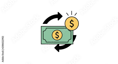 Currency exchange and cash flow concept with bill and coin