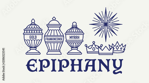 Photos Epiphany Gold Myrrh Vector Line Art Illustration