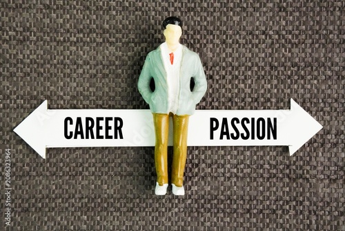 Miniature people and paper with the words Career or Passion. fundamentally different, although they can intersect. A career is your profession or primary work aimed at generating income and building l