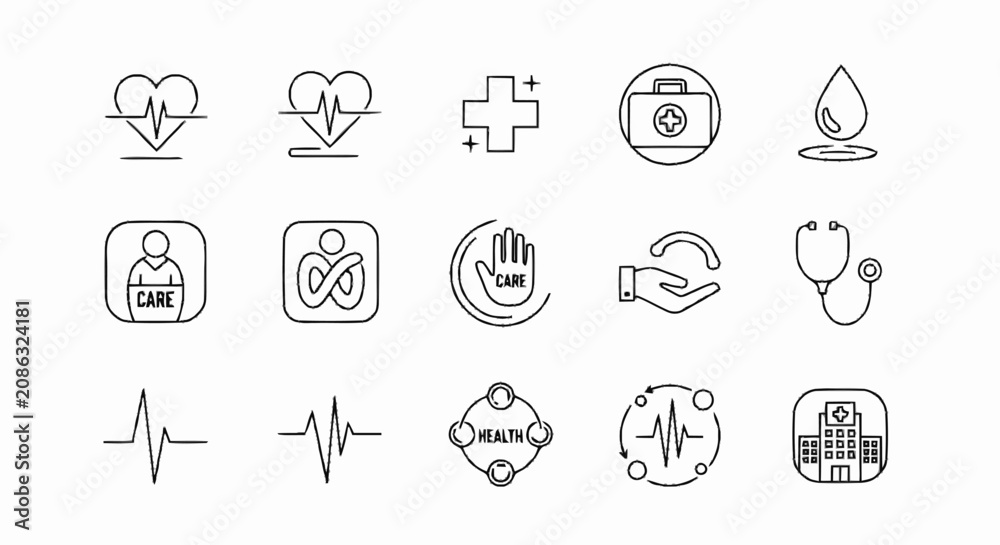 Fototapeta premium Collection of Medical and Healthcare Icons Set.