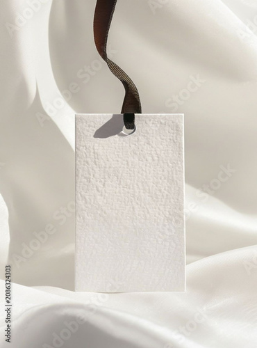A simple shopping tag made of blank paper used for simple and neat sales, with a black cord hanging from it