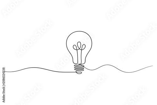 Fotografi Continuous line art illustration of light bulb with wavy line lightbulb continuo