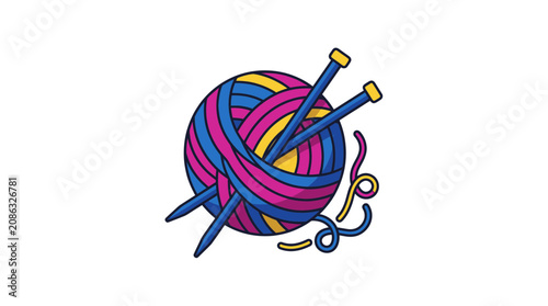 Tableau sur toile Colorful Yarn Ball with Knitting Needles - Crafting Hobby Icon