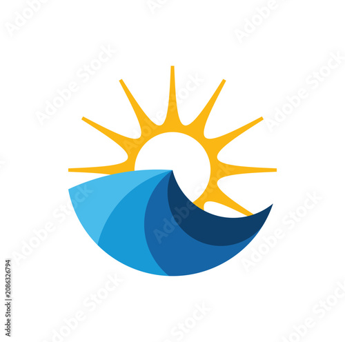 Fotografi Sun and Wave Logo Design template Illustration Vector