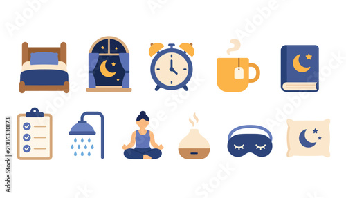Photos Sleep and Relaxation Icons Set.