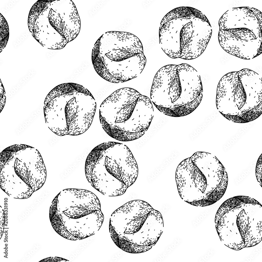 Naklejka premium seamless pattern hazelnut nut natural hand drawn. fly fruit, shell hazel, vector filbert, food brown, flavor broken hazelnut nut natural black sketch illustration