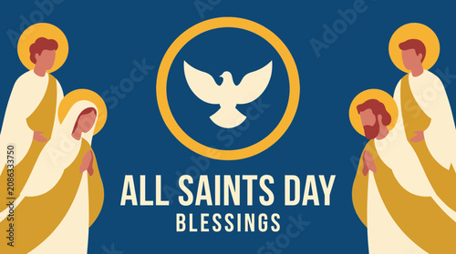 Obraz na plátně All Saints Day Saint Halo Vector Greeting Card