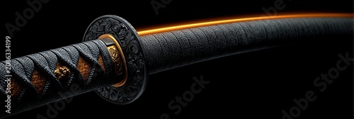 Beautiful female samurai warrior with a katana sword in a dark environment, featuring detailed armor and an expression of focused determination.
