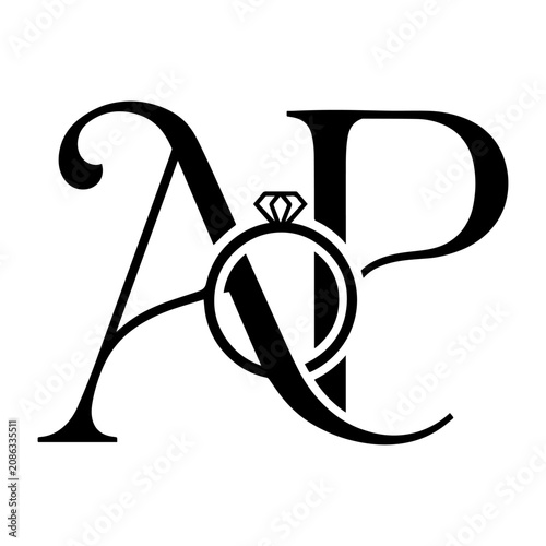 Elegant Wedding Monogram Letter AP Initial with Diamond Ring Vector Logo	
