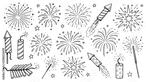 фотографія Fireworks and firecrackers illustrations with rockets and explosions  celebratio