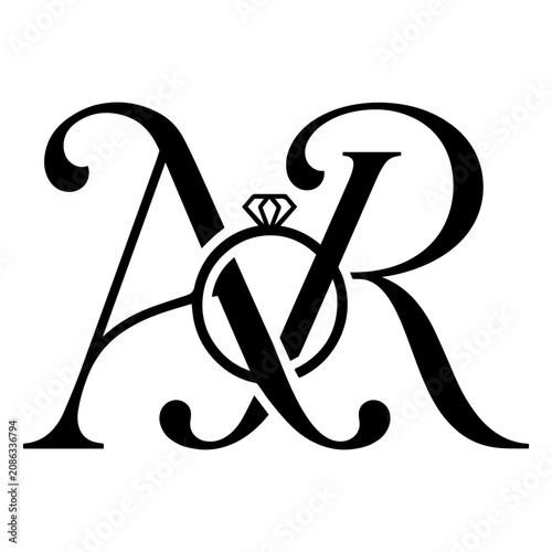 Elegant Wedding Monogram Letter AR Initial with Diamond Ring Vector Logo	
