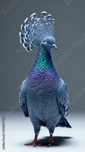Vibrant crested pigeon standing alone.