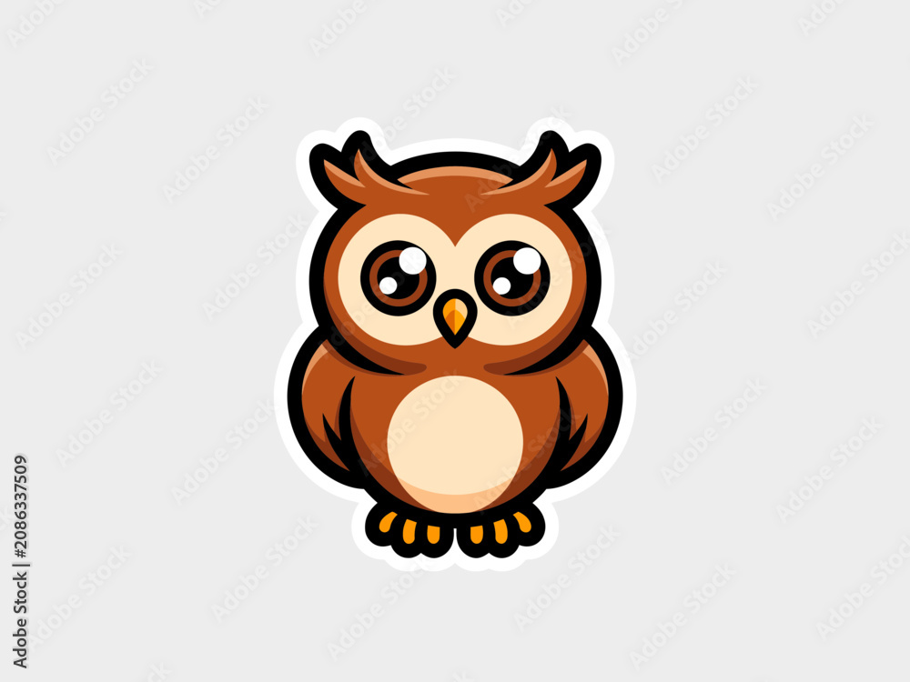Fototapeta premium Cute Brown Owl Vector Sticker