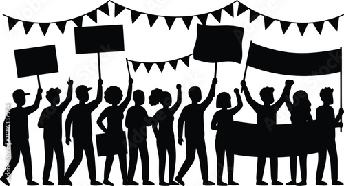 фотографія Silhouette of Protest Crowd Holding Blank Signs and Banners in a Public Demonstr