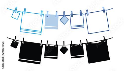 Tableau sur toile Laundry clothesline drying vector icon set