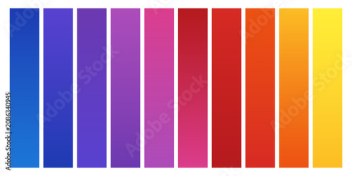 Set of vertical rectangular colorful gradient palette bars from warm yellow and red to cool purple and blue isolated on white background vector illustration.