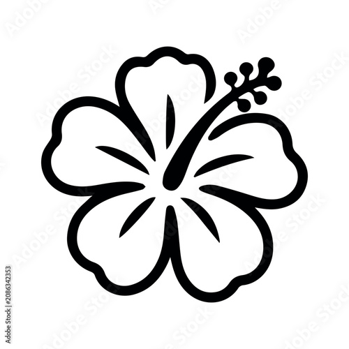Hibiscus flower vector outline icon isolated on white background