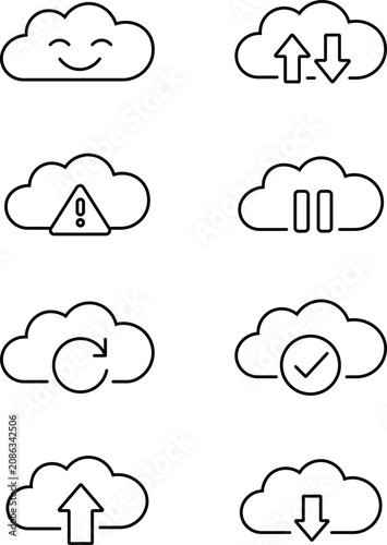 Hand Drawn Weather Icons Set with Clouds Rain Sun and Wind Vector Line Art