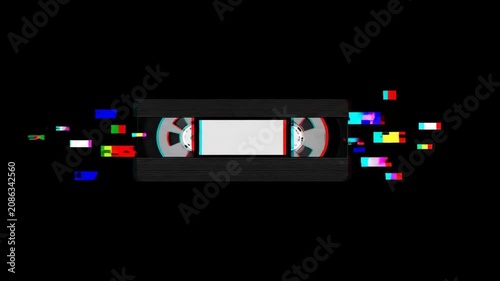 Minimalist vhs cassette tape design with colorful digital glitch artifacts