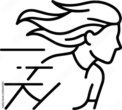 Foto Dynamic Silhouette of a Woman Running with Windblown Hair, Motion Lines