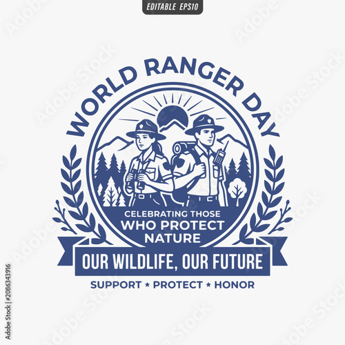 The flat design for a World Ranger Day poster focuses on simplicity, elegance, and ease of recognition. Vector Illustration
