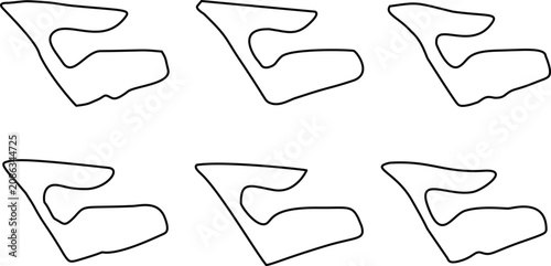 Racing track outline diagram collection featuring circuit layout line art icons isolated on white background for motorsport graphics