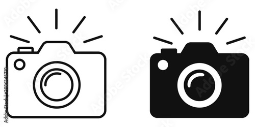 Fotografie Photo camera icon set showing digital photography symbols, camera illustrations,