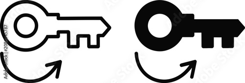 Key rotation icon set with solid black and outline password reset with update arrow access recovery symbol collection