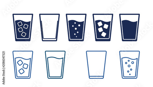 Quadro su tela Water glass line and solid icon vector set