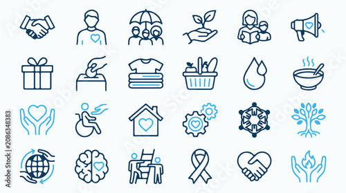 Foto Comprehensive Collection of Charity, Volunteering, and Social Support Line Icons
