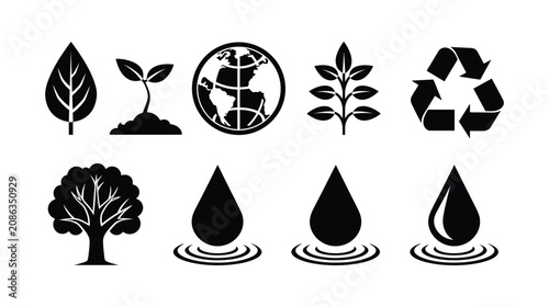 Environment icon vector set black silhouette eco friendly symbols