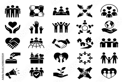 Teamwork and Human Resources Line Icon Set with Collaboration, Support and Employee Management Symbols