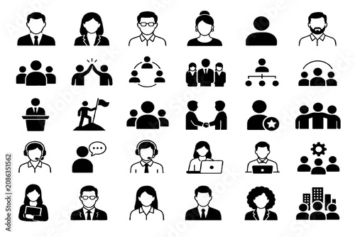 User Avatar and Team Management Line Icon Set, Business People, Profile and Human Resources Symbols