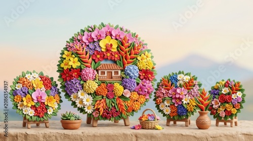 Colombian Flower Festival Silletas and Traditional House