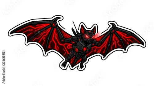 An illustration depicts a menacing flying creature with outstretched wings showcasing red eyes and intricate details.