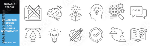 Editable line icons for business and design concepts