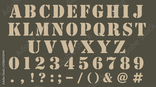Complete Military Alphabet And Numbers Set Featuring Classic Cutout Typography Graphic Design