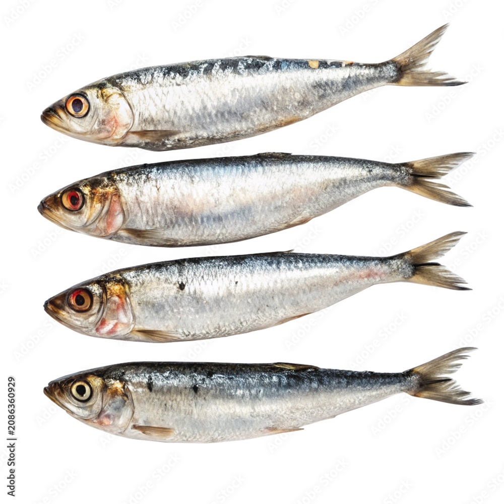 Fototapeta premium Fresh sardine fish stacked on white