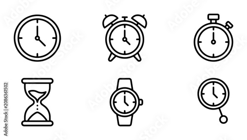 Schilderij op canvas Time Icons Set: Clock, Alarm, Stopwatch, Hourglass, Wristwatch, Pocket Watch, Ve