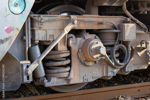 Railway Bogie Wheel and Suspension Assembly, Train Engineering, Mechanical Detail, Steel Axle, Rail Transport